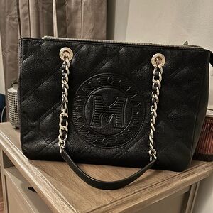 Metro City Black Quilted Leather Tote with Chain Straps